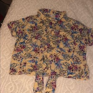 yellow floral button up